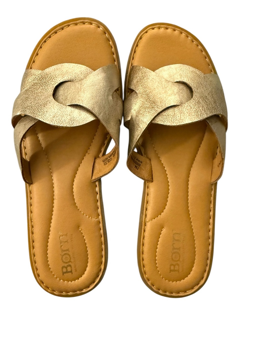 New Born Women's Isabella Gold Leather Slide Sandals